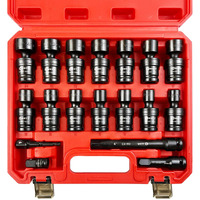Wett 3/8"" Drive Shallow Impact Universal Joint Socket Set, 15-Piece Swivel Socket Set, Metric Flexible Wobble Sockets, (8-22Mm), 6 Point, Cr-Mo Steel