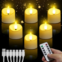 Yiamia Rechargeable Tea Lights With Remote Timer, Flameless Candles Battery Operated, Electric Fake Candle In Warm White, Led Votive Tea Lights For Home Decor Seasonal Decor (6)