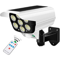 Outdoor Motion Sensor Solar Lights 2000 Lumens 77 Leds Spotlight With Remote Controller Floodlights Outdoor Ip66 Waterproof, Wireless Dummy Decoy Fake Security Camera For Porch Garden Patio Driveway