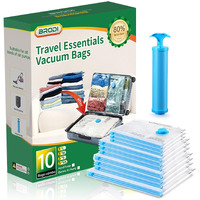 Brodi Travel Vacuum Bags With Pump - Compression Bags For Travel,Vacuum Storage Bags For Space Saver & Travel Essentials,Vacuum Seal Bags For Clothing,Travel Vacuum Bags For Luggage(10 Combo Pack)