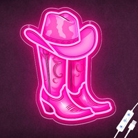 Zlooree Cowboy Boot With Hat Neon Signs For Wall Decor, Led Pink Cowgirl Boot Neon Sign, Pink Aesthetic Western Wall Art, Cowboy Led Sign For Game Room Bedroom Party Bar Decor Birthday Christmas Gifts