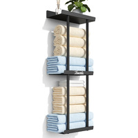 Towel Racks For Bathroom - Bathroom Towel Storage Rack Wall Mounted, Black Wall Towel Holder For Rolled Towels