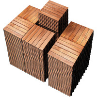 Primezone 162 Pcs Fsc Certified Acacia Wood Interlocking Patio Deck Tiles - 12"" X 12"" Indoor Outdoor Waterproof Flooring Tiles For Balcony, Backyard, Garden & Poolside, All Weather Use, Natural Wood