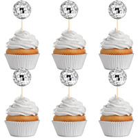 24 Pcs Disco Ball Cupcake Toppers, Disco Ball Cupcake Picks, Disco Ball Cake Toppers Disco Theme Cake Decorations For Disco Theme Party 70S Disco Party Decorations(2.7Cm)