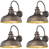 Bestshared Outdoor Gooseneck Barn Light Outdoor Wall Sconce Farmhouse Exterior Wall Mount Light Vintage Wall Lighting Fixture Industrial Black Wall Lantern (Orb+Gold, 4Pack)