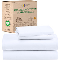 California Design Den Percale Full Size Sheet Sets, Deep Pocket 100% Organic Cotton Sheets, Gots Certified, Soft, Breathable & Cooling Sheets Full Size Bed, White Sheets
