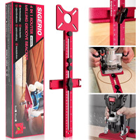 Sigerio 4 In 1 Router Milling Groove Bracket, Aluminum Alloy Router Circle Cutting Jig, Multifunctional Cabinet Hardware Jig And Router Guide, Adjustable Router Jig Tool For Woodworking (Rose Red)