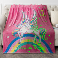Unicorn Gifts Toys For Kids Girls - Glow In The Dark Blanket Age 1-13 Years Old Birthday Halloween Easter Decor Toddler Teen Daughter Grandkids Rainbow Moon Stars Throw 50""X60""