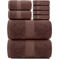 White Classic Luxury Brown Bath Towel Set - Combed Cotton Hotel Quality Absorbent 8 Piece Towels | 2 Bath Towels | 2 Hand Towels | 4 Washcloths [Worth $72.95] 8 Pack | Brown