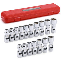 Casoman 17Pcs 3/8"" Drive Universal Flex Socket Set, Sae&Metric, 3/8"" To 3/4"", 10Mm To 19Mm, 6-Point, Cr-V, Swivel Head, 360 Degree Access