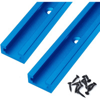Hottarget Aluminum 24 Inch T-Track With Wood Screws-Double Cut Profile Universal With Predrilled Mounting Holes -Woodworking And Clamps-Frosted Surface Anodized - 2 Pk (Blue)