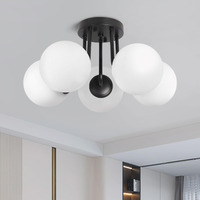 Bektas 5-Lights Semi Flush Mount Ceiling Light Fixture Matte Black Light Fixture Bend Modeling With Milk Glass Globe For Bedroom,Living Room,Dinning Room Foyer Hallway