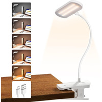 Hecdstly Desk Lamp Battery Operated, Clip On Usb Rechargeable Reading Light For Headboard With Large Clamp, 25 Models Adjustable Cordless Touch Light For Bed Frame Bunk Dorm Table Bedside (White)