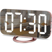 Szelam Alarm Clock For Bedroom,Led And Mirror Digital Clock Large Display,With Dual Usb Charger Ports,Auto Dim,Snooze Mode,Modern Desk/Wall Electronic Clock For Girl Woman Mom Teens - Rose Gold