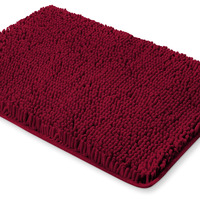 Yeaban Burgundy Bathroom Rugs - Thick Chenille Bath Mats | Absorbent And Washable Bath Rug Non-Slip, Plush And Soft Rugs For Bathroom, Kitchen, Shower, Sink - 17"" X 24""