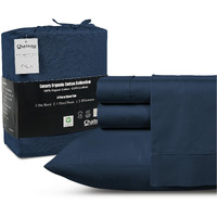 100% Organic Cotton King Sheets Deep Pocket - 300 Tc Gots Certified King Sheets Set Cotton, Sateen Weave King Size Cooling Sheets, Breathable King Size Luxury Sheets For King Size Bed- Navy