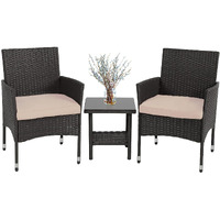 Fdw Patio Furniture Set Outdoor Furniture Wicker Bistro Rattan Chair Conversation Sets With Coffee Table For Yard Backyard Lawn Porch Poolside Balcony,Black And Beige