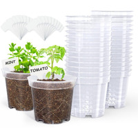 Homenote Clear Nursery Pots For Plants,4 Inch Plant Pot For Planting Plastic Seedling Pots With Drainage Holes Seed Starter Pot Flower Pots High Transparency With 20 Plant Labels (30 Pack)