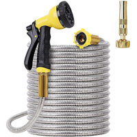 Foxease Metal Garden Hose 75Ft - Stainless Steel Heavy Duty Water Hose With Metal Nozzle & 8 Function Sprayer, Portable & Lightweight Kink Free Yard Hose, Outdoor Hose