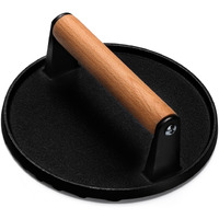 Ewfen Burger Press, 7"" Round Heavy-Duty Cast Iron Smash Bacon Press Meat Steak With Wood Handle For Griddle, Sandwich, Nonstick Pan