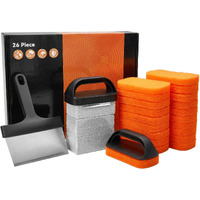 Griddle Cleaning Kit For Blackstone, 26 Pieces Flat Top Grill Accessories Cleaner Tool Set - 1 Scraper, 3 Cleaning Brick, 20 Scouring Pads, And 2 Handles, Easy Cleaning On Hot Or Cold Surfaces