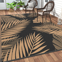 Genimo Outdoor Rug 10' X 14' Waterproof For Patios Clearance, Reversible Outdoor Plastic Straw Camping Rug Carpet, Large Area Rugs Mats For Rv, Camper, Deck, Balcony, Porch, Beach, Picnic, Black&Brown