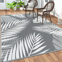 Genimo Outdoor Rug 10' X 14' Waterproof For Patios Clearance, Reversible Outdoor Plastic Straw Camping Rug Carpet, Large Area Rugs Mats For Rv, Camper, Deck, Balcony, Porch, Beach, Picnic, Grey&White