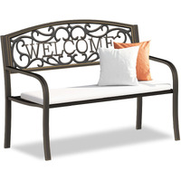 Maemttes Outdoor Bench Garden Bench, Weatherproof Anti-Rust Heavy-Duty Outside Bench Clearance, Wrought Iron Metal Bench For Front Porch, Patio, Park