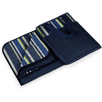 Oniva - A Picnic Time Brand - Vista Outdoor Picnic Blanket & Tote - Beach Blanket - Camping Blanket, (Blue Stripe Pattern With Navy Blue Exterior)