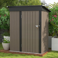 Patiowell 5X3 Ft Outdoor Storage Shed, Tool Shed With Sloping Roof And Lockable Door, Metal Shed For Backyard Garden Patio Lawn, Brown