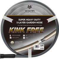 Worth Garden 3/4 In. X 50 Ft. Long Water Hose - Heavy Duty Durable Non Kinking Garden Hose - Pvc Material Hose With Brass Fittings - Flexible Hose For Household And Commercial Use - Grey