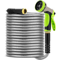 Unco- Garden Hose 50 Feet, Stainless Steel Hose With 10 Functions Spray Nozzle, Silver Metal Hose 50 Ft, Metal Garden Hose 50 Ft, Stainless Steel Garden Hose 50 Ft, No Kink Garden Hose
