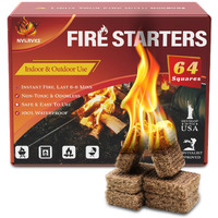 Nvkrvks Fire Starter, Easy-Burning Fire Starter Squares For Wood Stoves, Campfires, Grill Pit And Fireplace, Natural & Waterproof Bbq Fire Starters, 64 Mini Square