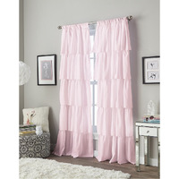 Curtainworks Flounced Ruffle Rod Pocket 100% Polyester, 63 Inch, 1 Curtain Panel, Pink