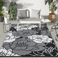 Genimo Outdoor Rug For Patio Clearance, 5'X8' Waterproof Mat, Reversible Plastic Straw Camping Carpet, Large Area Rugs For Rv, Backyard, Deck, Porch, Picnic, Mix-Black & White
