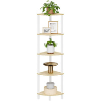 Vimber Corner Shelf, 5-Tier Corner Bookshelf, Industrial Corner Ladder Shelf, Rustic Display Shelf For Living Room, Bedroom, Kitchen, Home Office, White And Nature Wood Color Ujsj001Q