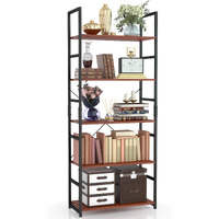 Numenn 5 Tier Bookshelf, Tall Bookcase Shelf Storage Organizer, Modern Book Shelf For Bedroom, Living Room And Home Office, Teak