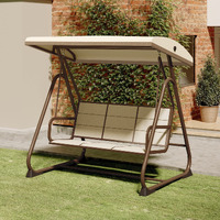 East Oak 3-Person Outdoor Patio Swing Chair With Adjustable Canopy, Porch Swing With Comfortable And Breathable Seats, Outdoor Swing Chairs For Garden, Balcony, Backyard, Chestnut Brown