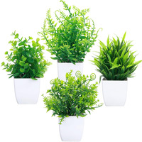 Greentime 4 Pcs Fake Plants Potted Small Artificial Plants Indoor Faux Plants In White Pot Greenery For Home Office Bedroom Desk Bathroom Shelf Farmhouse Decoration