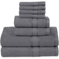 Casa Lino 8 Pc Premium Towel Set, Cotton Towels Set, 400 Gsm 2 Bath Towel, 2 Hand Towel, & 4 Washcloths, Bathroom Set, Head Towels Wrap For Ladies, Gym Towel For Men Workout Charcoal