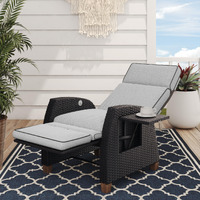 Grand Patio Outdoor Recliner Chair Patio 150 Lay Flat Recliner With Flip Table Wicker Reclining Lounge Chair, Griege