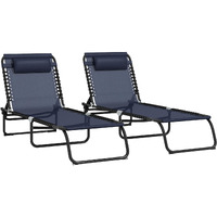 Outsunny Folding Chaise Lounge Pool Chair Set Of 2, Patio Sun Tanning Chair, Outdoor Lounge Chair With 4-Position Reclining Back, Breathable Mesh Seat For Beach, Yard, Patio, Dark Blue