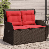 Vidaxl Reclining Patio Bench With Cushions Brown Poly Rattan