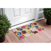 24"" X 36"" Natural Pink And Green Coir Floral Outdoor Door Mat