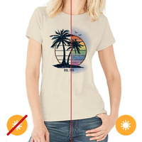 Women Crew Tee - Island Palm Sunset - Beige By Delsol For Women - 1 Pc T-Shirt (Small)