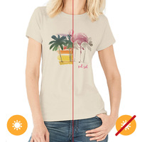 Women Crew Tee - Watercolor Flamingo - Beige By Delsol For Women - 1 Pc T-Shirt (Xl)