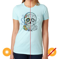 Girls Crew Tee - Day Of The Dead - Ice Blue By Delsol For Women - 1 Pc T-Shirt (Xl)