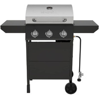 Nexgrill Premium 3-Burner Propane Gas Grill With Side Tables And Wheels, Open Cart Style, Outdoor Cooking & Grilling, Bbqs, Patio, Garden, 27,000 Btus, Black & Silver, 720-1012
