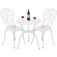 Withniture Bistro Set 3 Piece Outdoor Cast Aluminum Patio Bistro Set With Umbrella Hole, All Weather Bistro Table And Chairs Set, Small Patio Furniture Set For Garden, Porch,White