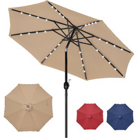 Yssoa 9' Solar 32 Lighted Patio Table Market Push Button Tilt/Crank Outdoor Umbrella For Garden, Deck, Backyard And Pool, 9Ft-Led, 9Ft-Led-Tan
